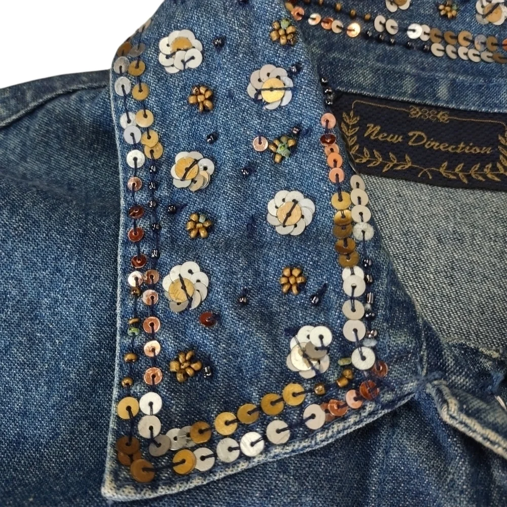 Vintage New Directions Women's Blue Sequined Denim Jacket Size M